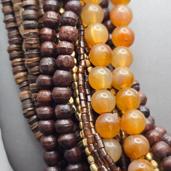 Chicos Multistrand Beaded Statement Necklace 26" Brown Gold Tone Adjustable - Picture 2 of 7